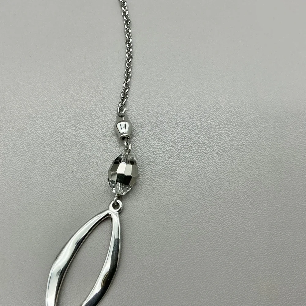 Lia Sophia Necklace Silver Tone Y Necklace Gray Faceted Beads Adjustable